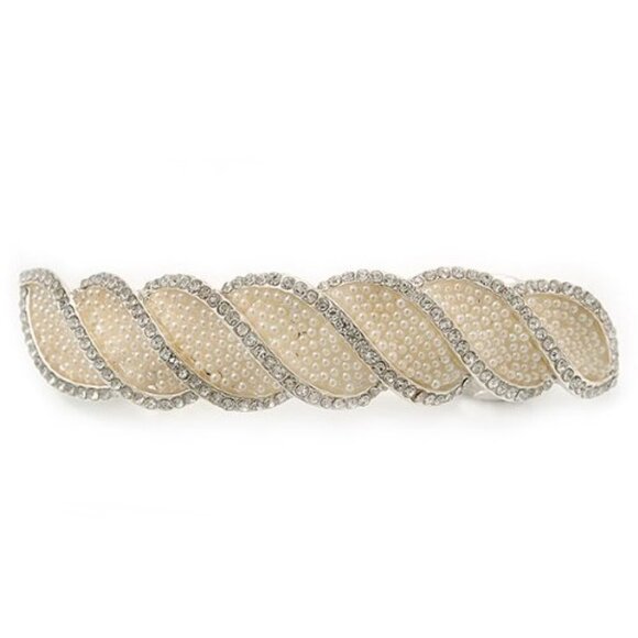 Bridal Wedding Prom Silver Tone Pearl Diamante Hair Clip Grip 85mm